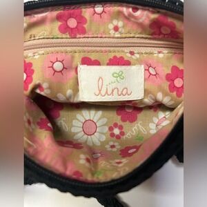 Lina Chic‎ Black Crochet Crossbody Bag Braided Strap Silver Hardware Boho Purse